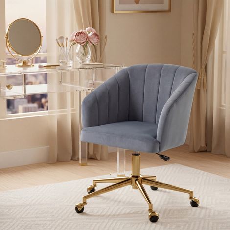 Silla de Oficina con Ruedas de Terciopelo con Respaldo Acolchado Altura Ajustable Espuma Alta Resiliencia Gris (1/5)