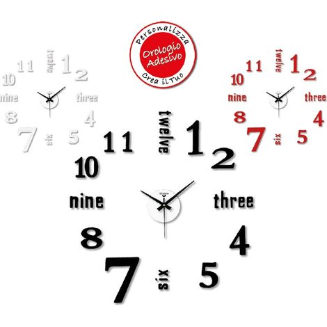 Orologio da Parete Adesivo Eva Wall Stick Lettere e Numeri 50 x 50 cm 3 Colori (1/2)