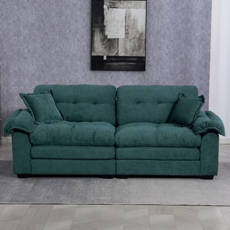 Canapé 2 places 214x89x93 cm vert en chenille rembourrée avec assise profonde et coussins inclus (1/5)