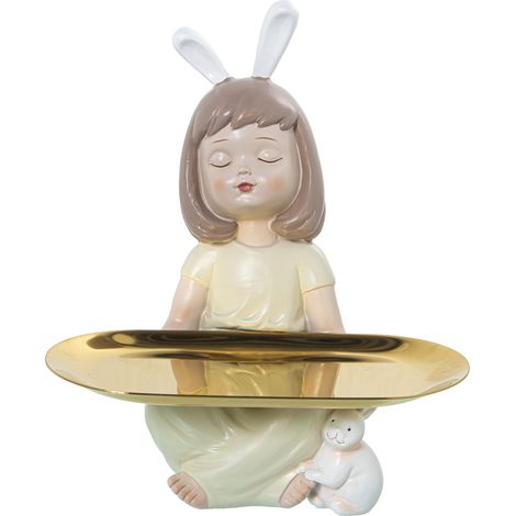 Sittels Mädchenharz Figur mit Ohren und Metallschalen 12X12X21CMPOUR Alle Stile, um zu Hause eine Note zu verleihen (1/5)