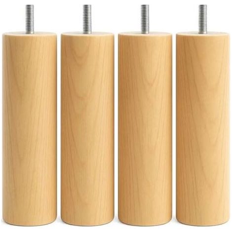 Lot de 4 - Pieds de lit - Sommier - Bois massif hêtre - Filetage M8 - Pour chambre à coucher - Naturel - 20x6 cm (1/5)