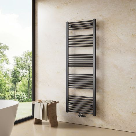 Heilmetz – Sèche-serviette eau chaude 1600x500mm 654W – Radiateur anthracite – Tube rond simple – Compatible chauffage central et électrique