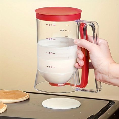 Distributeur de pâte à crêpes à écoulement facile avec manuel, sans électricité - Accessoire de cuisine pour crêpes, gâteaux, cookies - Inclut une base amovible et un couvercle rouge (1/4)