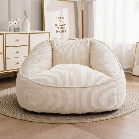 Sitzsack Relaxsessel mit Armlehnen, Ergonomischer Sessel aus Samt, Wohnzimmer, Elfenbein
