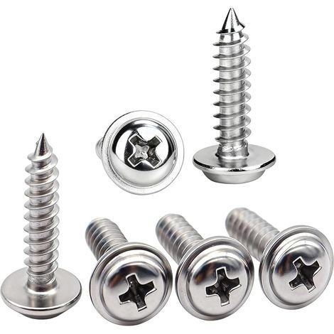 20 Pièces Vis à Bois en Acier Inoxydable M5x50mm, Vis Autotaraudeuses à Tête Ronde Cruciformes avec Rondelles Filetage Complet pour Bois Meubles,Métal (1/5)