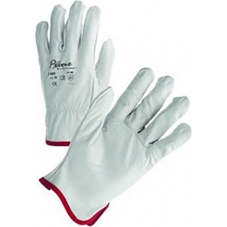 Gants de manutention en cuir de vachette pleine fleur blancs taille 10 – Résistance à l’abrasion – Élastique intérieur au poignet – PIP