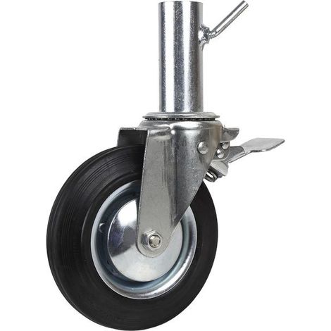 Cofan Ruota femmina girevole per ponteggi con freno  Dimensioni: 200 x 50 mm  Tubo femmina da Ø50 mm