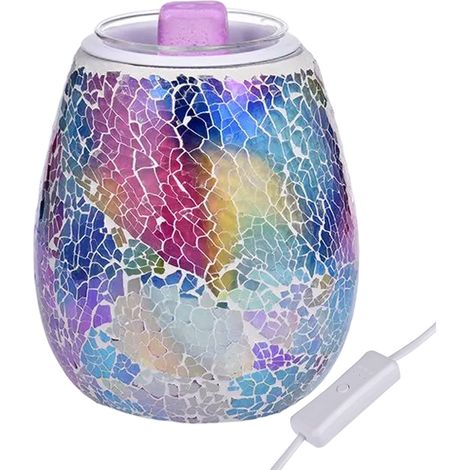 Appareil d'aromathérapie en verre mosaïque, diffuseur de cire, veilleuse LED 7 couleurs, lampe d'aromathérapie sans fumée et sans feu. (1/5)