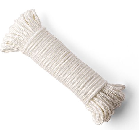 SNURO Corde Nylon Tressée (6 mm, 20 m) - Corde en Polyamide Blanc Solide Résistante à l'Usure - Paracorde Solide - Résistance à la Rupture 622kg