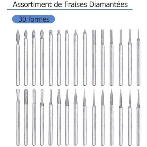 Set mit 30 Diamantfräsern (3 mm) – Rotations-Diamantfräser zum Schleifen, Gravieren und Polieren von Metall und Glas (1/4)