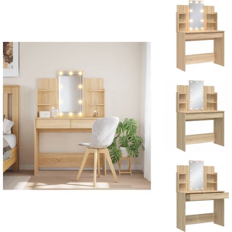 Coiffeuse avec lumières LED chêne sonoma 96x40x142 cm - Coiffeuse - Meuble De Salle De Bain - Table De Maquillage - Éclairage Led - Miroir (1/5)