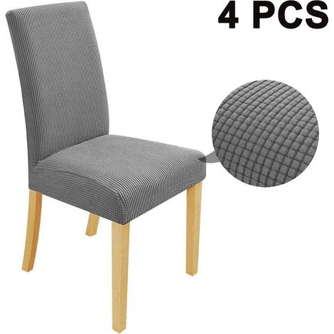 Lot de 4 housses de chaise extensibles classiques - Imperméables - Gris clair (1/5)