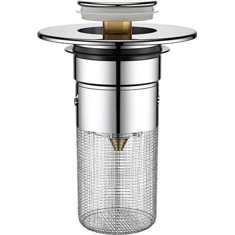 Bouchon de vidange de lavabo de salle de bain, bonde de lavabo de salle de bain à poussoir avec panier-filtre en acier inoxydable, adapté au diamètre de 34 à 40 mm (1/4)