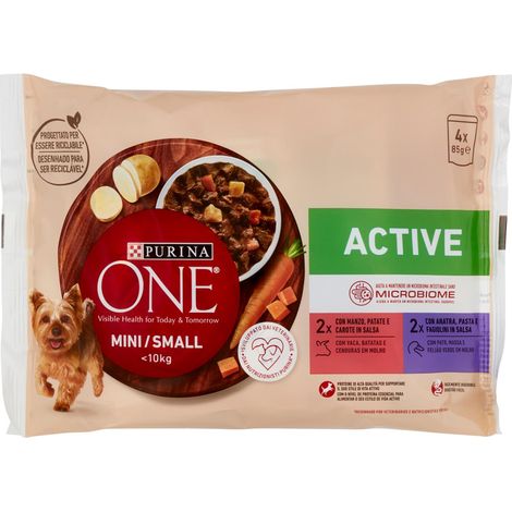 PURINA ONE CANE ACTIVE MINI/SMALL ACTIVE MANZO E ANATRA IN SALSA 4X85 GR (1/4)