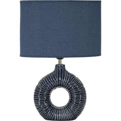Lampada da tavolo Seta Blu in ceramica con paralume in tessuto — 28,5×15×43 cm