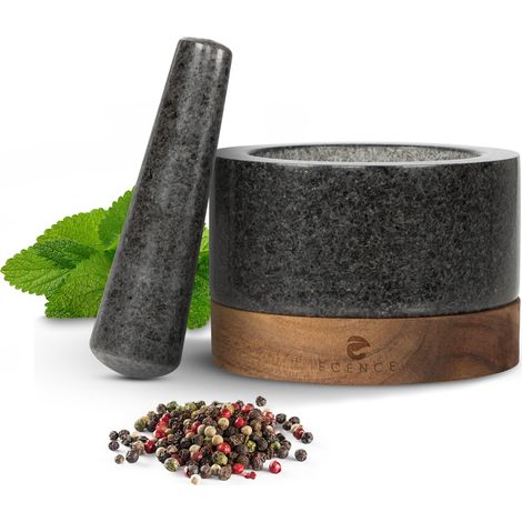 Mörser mit Stößel aus Granit & Holz Gewürzmörser Mortar and Pestle Ø11cm (1/4)