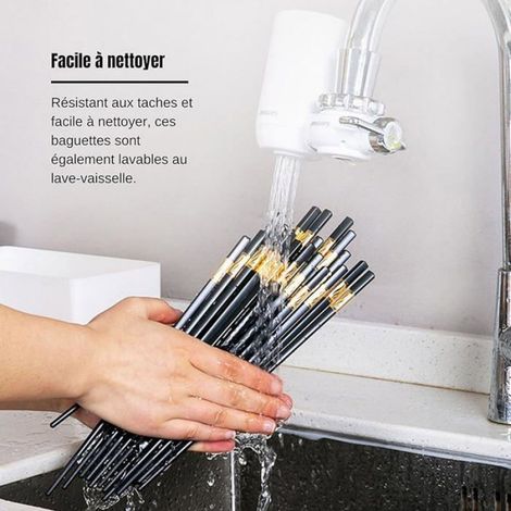 Lot de 10 paires de baguettes japonaises de luxe - Design noir élégant - Accessoires parfaits pour sushis et cuisine noir BAGUETTE (1/5)