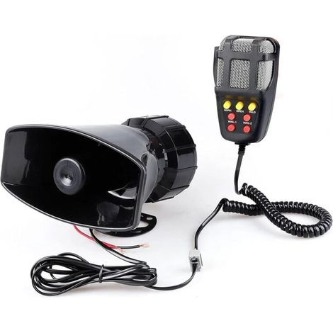 Car megaphone alarm horn, DC 12V, 100W, 125dB, powerful siren for motorcycle, car, truck, plastic warning speaker, police, fire department (1/4)