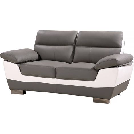 Habitat Et Jardin – Canapé fixe 2 places en cuir reconstitué et PVC – Dimensions 169 x 88 x 90 cm – Couleur gris/blanc – Confort optimal avec têtières