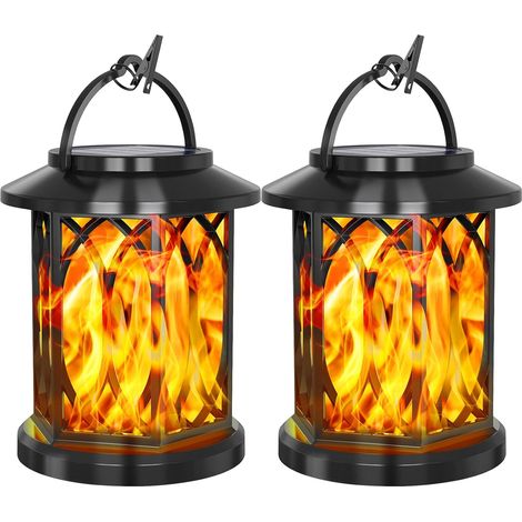 Lighting Solar Lanterns for Outside Garden - 2Pack Hanging Solar Lanterns with Flickering Flame, Waterproof IP65 Garden Lanterns Solar Powered & Auto On/Off for Pathway Patio Decoration (1/5)
