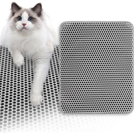 Alfombrilla para arenero de gato - Atrapador de arena - Mantén la casa limpia - Doble capa de nido de abeja - 60 x 40 cm - Gris (1/5)
