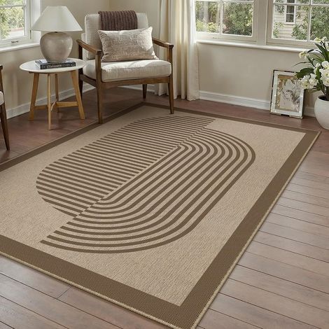 Tapis Exterieur Resistant Pluie 120x170cm Salon Extérieur Terrasse Beige Antidérapant Lavable Grand Carpet Jardin Balcon Descente de Lit Salle a Manger Moderne Jute Aspect Rug (1/5)