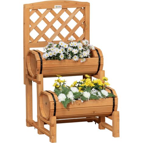 Hochbeet, Holz Blumenkasten Mit Rankhilfe, Pflanzkasten Im Rustikalen Design, Gemüsebeet Für Garten, Terrasse, Balkon, Gelb, 45 X 45 X 80 Cm