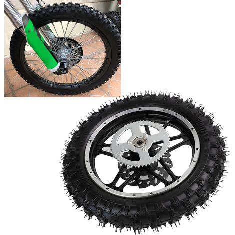 Ensemble de roue arrière pour mini véhicule tout-terrain 2,5-10, noir, avec disque, roulement et pignon (livré sans évents d'air) (livré avec du papier bulle). (1/5)