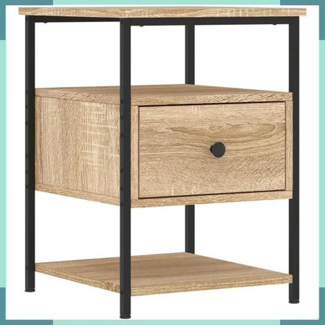 Tables de chevet - 826026 - chêne sonoma - bois d'ingénierie & fer - lot de 2 (1/5)