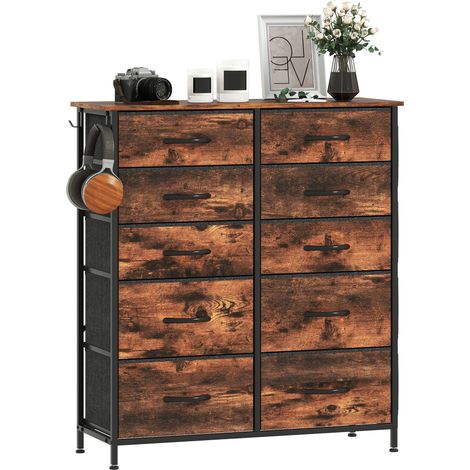 HOMCOM Fabric Chest of Drawers, 10 Drawer Dresser for Bedroom, Rustic Brown (1/5)
