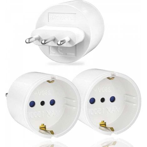 3pcs Adaptateur de Voyage Italie , Prise de Voyage France vers Italie, Adaptateur de Prise Italie Type L pour Italy, Syrie, Uruguay,Chili, Maldives (1/4)