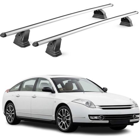 OMAC Barres de toit transversales en aluminium pour Citroen C6 2006-2012 – TÜV / DIN 75302:2019 – Antivol inclus – Charge max 75 kg – 2 barres – Gris (1/4)