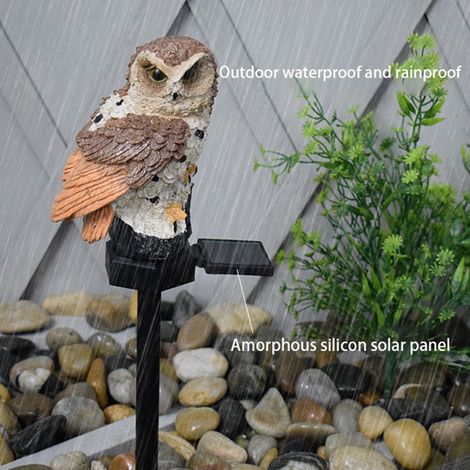 Lámpara solar decorativa con forma de búho: figura de búho fabricada en plástico ABS con iluminación LED, luz solar impermeable para jardín y patio, elemento decorativo para la terraza. (1/4)