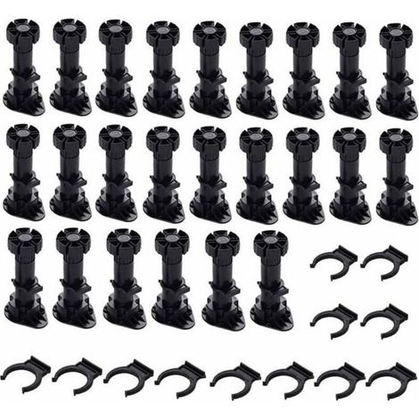 24 Plastic Cabinet Feet, Furniture Feet, Adjustable Furniture Feet (80 mm-100 mm), Black Plastic Furniture Feet (1/5)