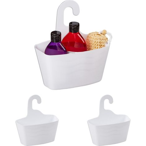 Lot de 3 corbeilles de Douche, sans perçage, Plastique, Support shampoing, Gel Douche, Organiseur, Blanc (1/5)