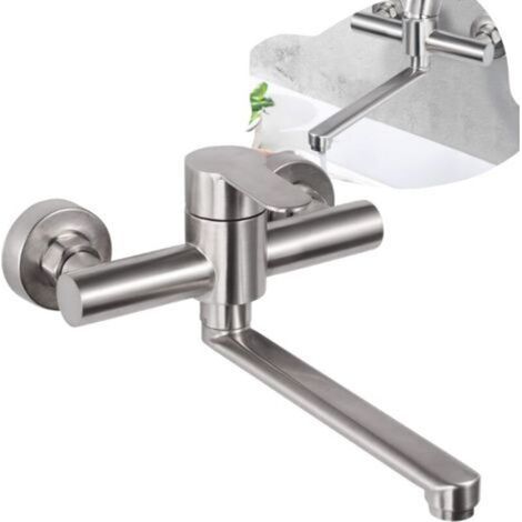 Mitigeur mural inoxydable 360° pour évier de cuisine – Bras pivotant 23cm – Trous de montage réglables – Économie d'eau jusqu'à 30% (1/4)