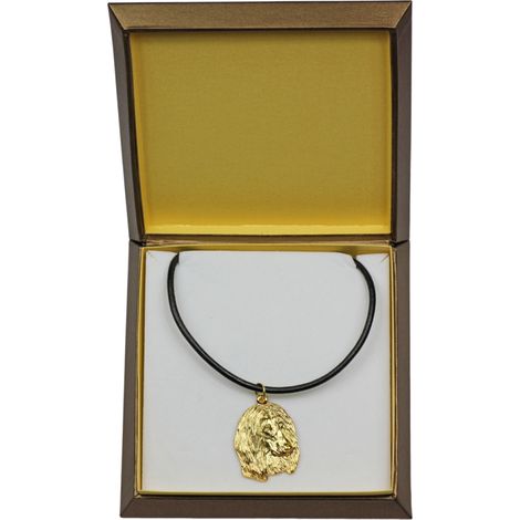 Galgo afgano II: collar para perro en caja de regalo, colgante chapado en oro para amantes de los perros, impresionante joyería de Art-Dog. (1/5)