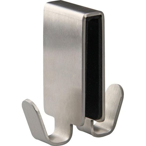Crochet double en inox à vitre, Crochet double pour paroi de douche, Acier inoxydable, 7,5x7cm (1/5)
