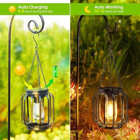 Solarleuchten Outdoor Garten Hängend, 2 Stück Solarlaterne Outdoor mit LED Birne, IP65 Wasserdicht Metall Solarleuchte Outdoor für Terrasse Rasen Balkon Hof Garten Dekoration