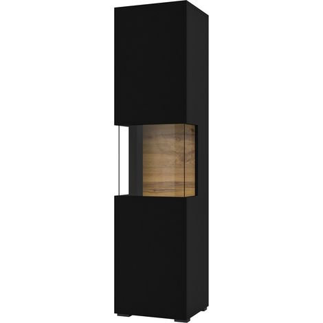 Vetrina 1 porta parzialmente vetrata collezione EVA. Colore nero e quercia. (1/5)