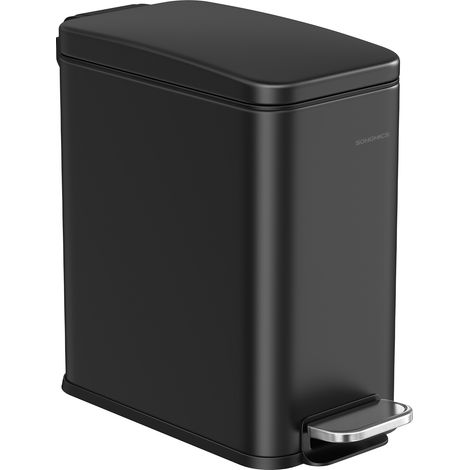 Poubelle de Salle de Bain 6 L, Petit, Couvercle, Poubelle à Pédale pour Toilettes, Compact, Petit Espace, en Acier, Fermeture en Douceur, Noir (1/5)