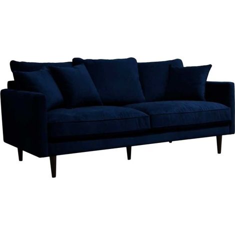 Canapé 3 Places en Velours "Candice" 194cm Bleu (1/3)