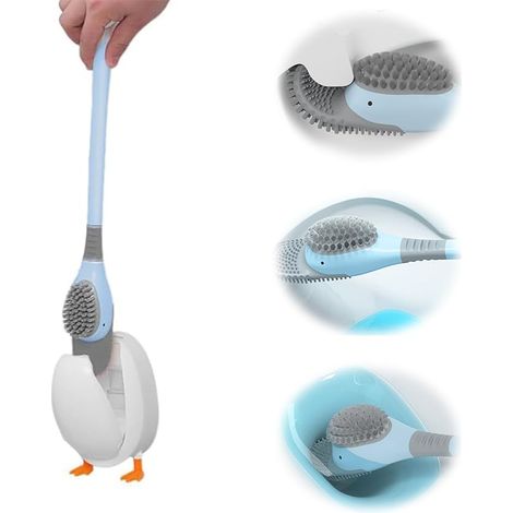 1 Stücke Klobürste WC Bürstengarnitur WC Bürste Wandmontage Diving Duck Toilet Brush Toilettenbürstenhalter Ohne Bohren Trocknende ToilettenbüRste,für Badezimmer WC(Blau)