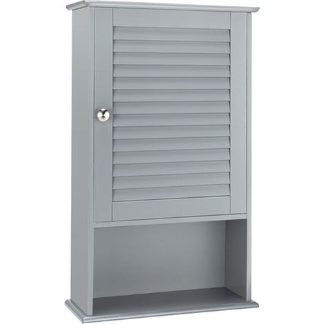 Meuble mural de salle de bain à porte unique avec étagère à hauteur réglable - gris (1/5)