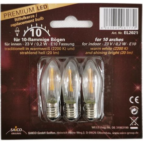Saico LED-Ersatzlampe, E 10, 23 V, 0,2 W Deko Weihnachten