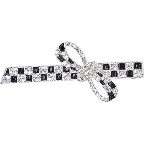 Barrette à Cheveux Kawaii avec Noeud Papillon, Strass et Motif Quadrillé Noir et Blanc - Idée Cadeau Déco Cheveux 2821 (1/5)