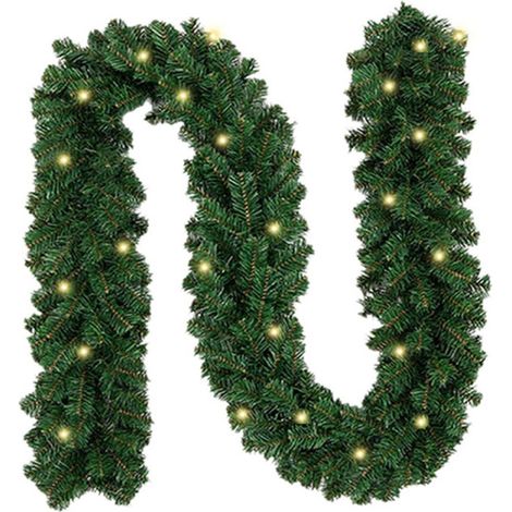 Jiubiaz Ghirlanda natalizia Decorazione natalizia per pareti, caminetti e scale 5 m decorata con 100 LED e ornamenti (1/5)