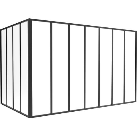 Vetrata angolare L210 x L120 x H130 in Alluminio termolaccato Stile atelier Nero - BAYVIEW