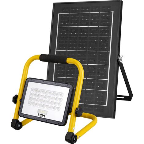 Foco proyector led solar de trabajo + panel solar, 4000 lm, 6.400 k, luz fría, ip65 (1/2)