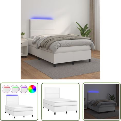The Living Store Sommier à lattes de lit avec matelas et LED Blanc 120x200 cm - Lit Plateforme - Lit Design - Lit Moderne - Lit Capitonné - Sommier Tapissier (1/5)